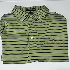 Peter Millar men’s Summer comfort Golf Polo Logo pale green blue striped Large
